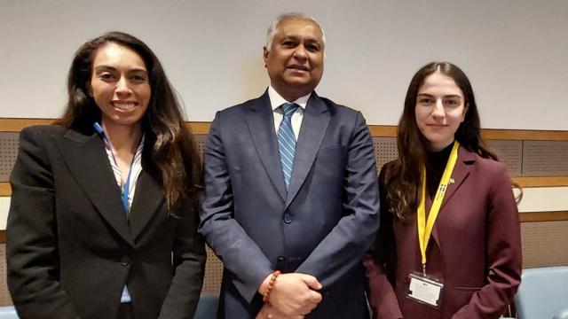Ilana Seid (left) and Satyendra Prasad (middle) with Sweden's Climate Change Minister Romina Pourmokthari at the 5th BBNJ Intergovernmental Conference in New York.Ilana Seid (left) and Satyendra Prasad (middle) with Sweden's Climate Change Minister Romina Pourmokthari at t